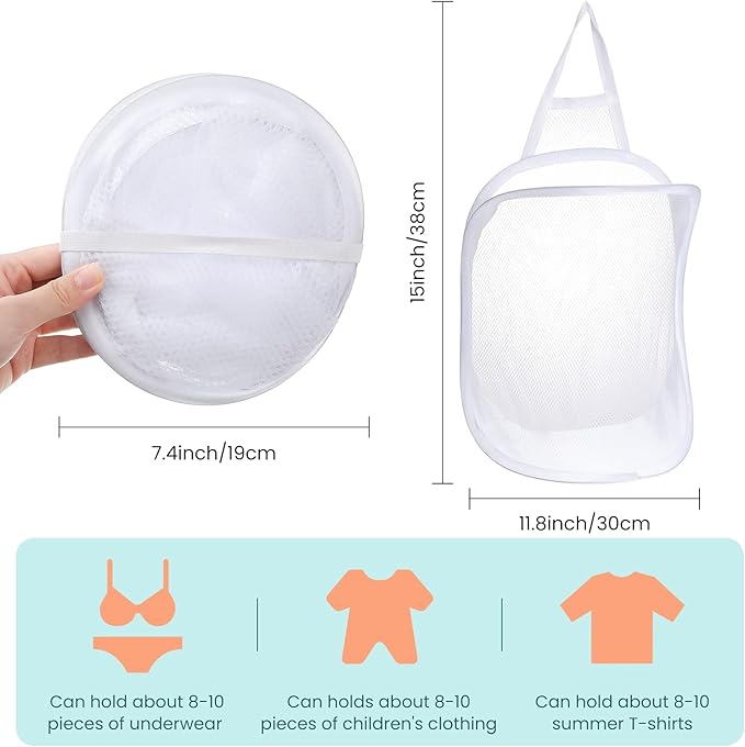 3 Pieces Hanging Laundry Hamper Laundry Bag to Hang Foldable Mesh Hamper Dirty Cloth Basket with Carry Handle Door Net for Store Cloth, Toy, Camping, Hotel Use