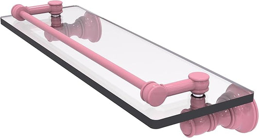 Allied Brass CL-1-16-GAL-PNK Carolina Collection 16 Inch Glass Shelf with Gallery Rail, Pink