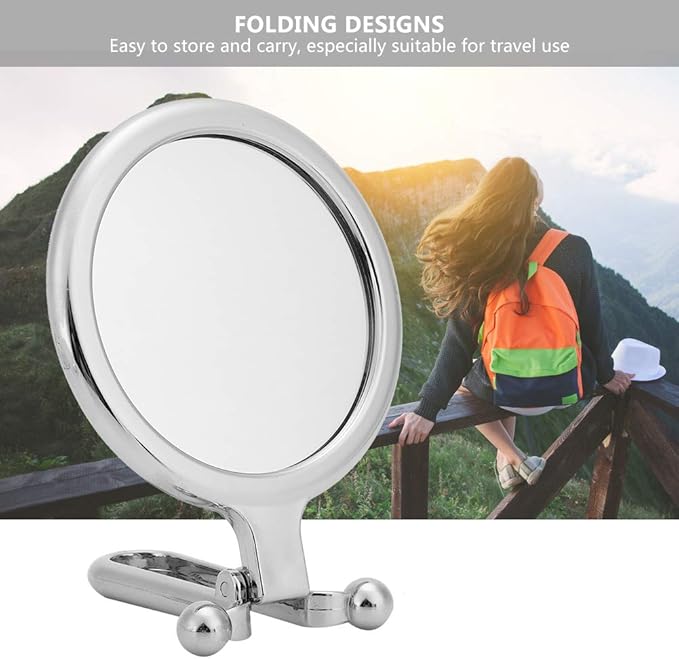 Sonew Double-Sided Magnifying Cosmetic Mirror 10x Portable Handheld Folding Makeup Mirror for Bathroom Dressing Shaving Traveling(Silver)
