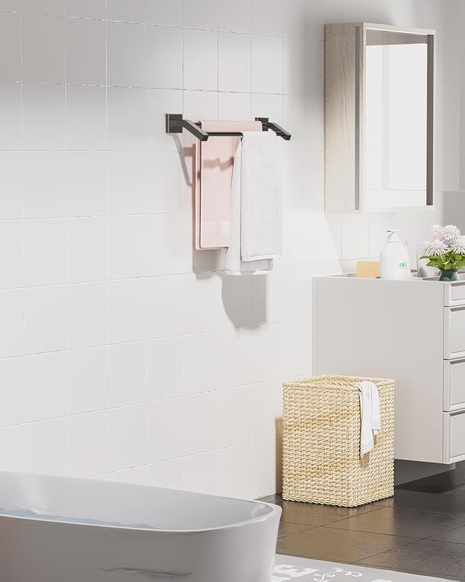 Alise Double Bath Towel Bars Towel Racks for Bathroom,Wall Mount Towel Holder Heavy Duty SUS304 Stainless Steel Towel Hanger Rail,Matte Black,28-Inch