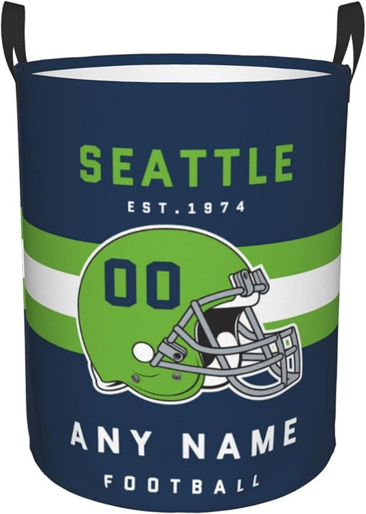 Custom Seattle Laundry Hamper - Personalized Football Style Laundry Basket - Customized Name and Number - Dirty Clothes Hamper Waterproof Large Capacity Hamper for Bedroom Bathroom Living Room