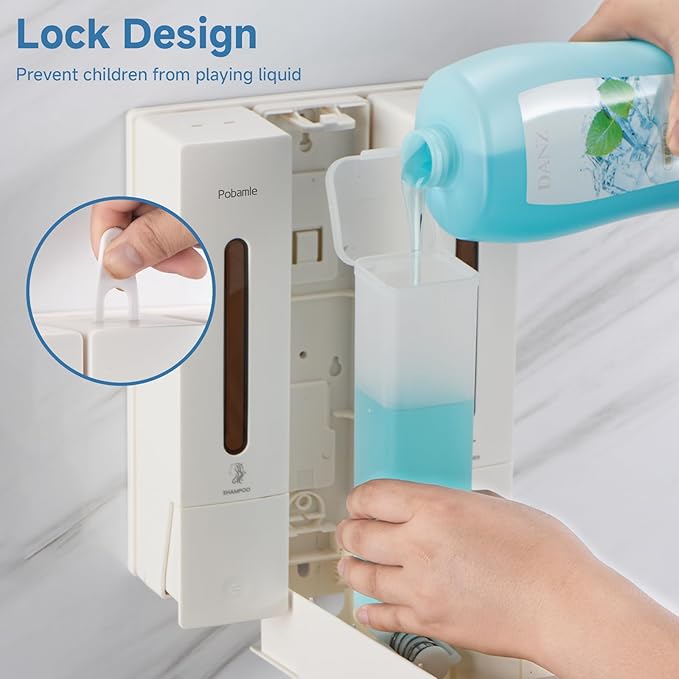 Shampoo and Conditioner Dispenser - Shower Soap Dispenser Wall Mounted No Drill - Shampoo Conditioner Body Wash Dispenser 3 Chamber - Easy Install for Bathroom Hotel White 1200ml