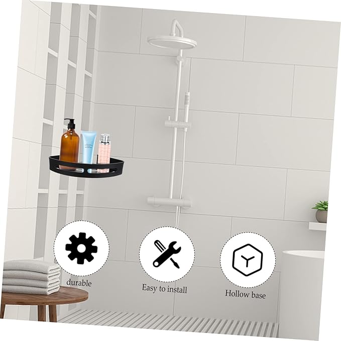 Triangle Storage Rack Punch-Free Wall-Mounted Space Aluminum Shelf for Bathroom and Kitchen Black Convenient Tripod Design Easy to Install
