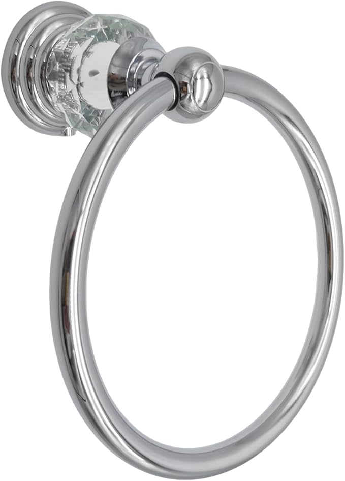Silver Towel Ring with Crystal, Round Hand Towel Holders for Bathrooms, Stainless Steel Hand Towel Rack Wall Mounted for Luxury Modern Bathroom, Kitchen, Hotel