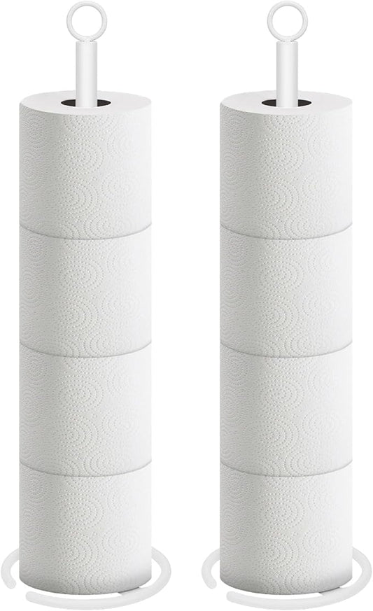 NearMoon Bath Toilet Paper Holder Stand, Freestanding Tissue Paper Storage with Reserve, Space Toilet 4 Rolls Holder for Bathroom/Kitchen Countertop-All Metal (2 Pack, White)