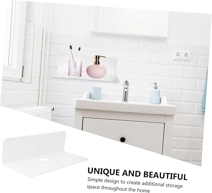 jojofuny Acrylic Floating Wall Shelf, Drill-Free Wall Mounted Speaker Holder, Punch-Free Storage Rack for Bathroom, Bedroom, Kitchen, 9.05 X 3.54 X 2.36 Inches, White