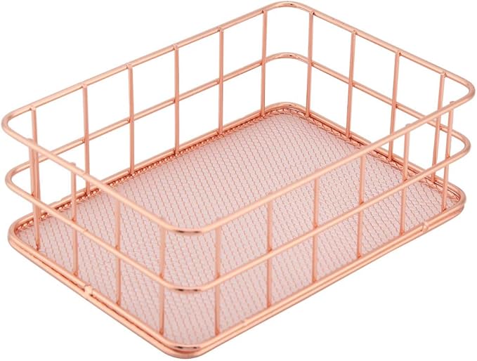 Makeup Storage Basket Organizer, Rose Gold Mesh Cosmetic Storage Holder Shelves for Makeup Brush Pen Holder(C)