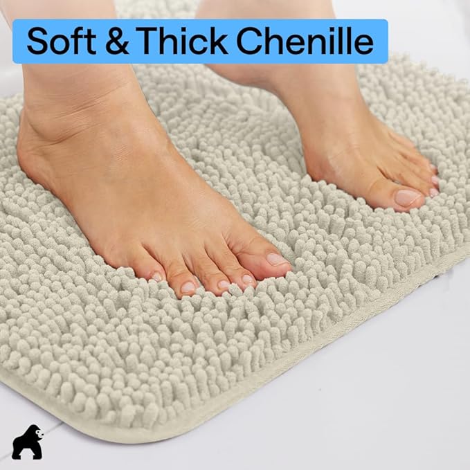 GORILLA GRIP Bath Rug Mat 30x20, Thick Soft Absorbent Chenille, Quick Dry Microfiber Mats, Rubber Backing Washable Shower Floor Rugs, US Designed Bathroom Bathmat Home Decor Accessories, Dusty Cloud