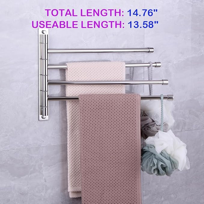 Towel Holder Swing Out Towel Bar Stainless Steel Bathroom Hand Towel Rack 4-Bar Folding Arm Swivel Hanger Wall Mount Polished Finish