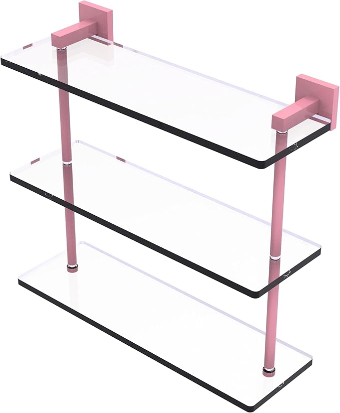 Allied Brass MT-5-16-PNK Montero Collection 16 Inch Triple Tiered Glass Shelf, Pink