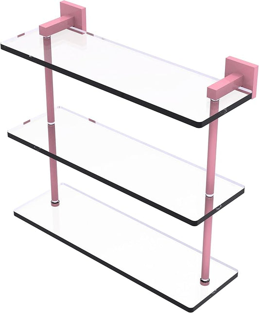 Allied Brass MT-5-16-PNK Montero Collection 16 Inch Triple Tiered Glass Shelf, Pink