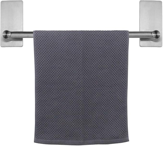 NearMoon Self Adhesive Bathroom Towel Bar- Stainless Steel Bath Wall Shelf Rack Hanging Towel Stick On Sticky Hanger Contemporary Style, NO Drilling (2 Pack, Brushed Nickel, 12-Inch Towel Rack)