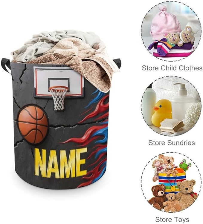 Personalized Basketball Laundry Hamper Custom Name Funny Dirty Clothes Laundry Basket Portable Storage Basket For Home Bathroom Family Basketball Lovers Xmas Birthday (style 15)