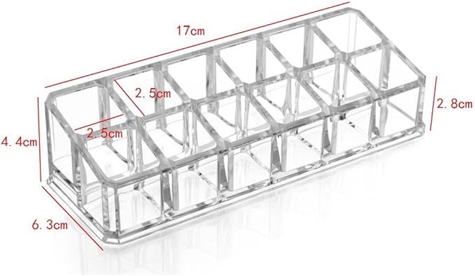 Kamay's Acrylic Transparent Rectangular 12 Grids Lipstick Nail Polish Eyebrow Brush Display Rack (SF-1030)