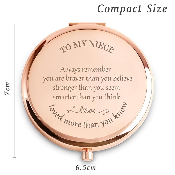 Personalized Gifts for Niece, Inspirational Niece Gifts for Birthday, Engraved Compact Mirror, Graduation Mothers Day Basket Stuffers