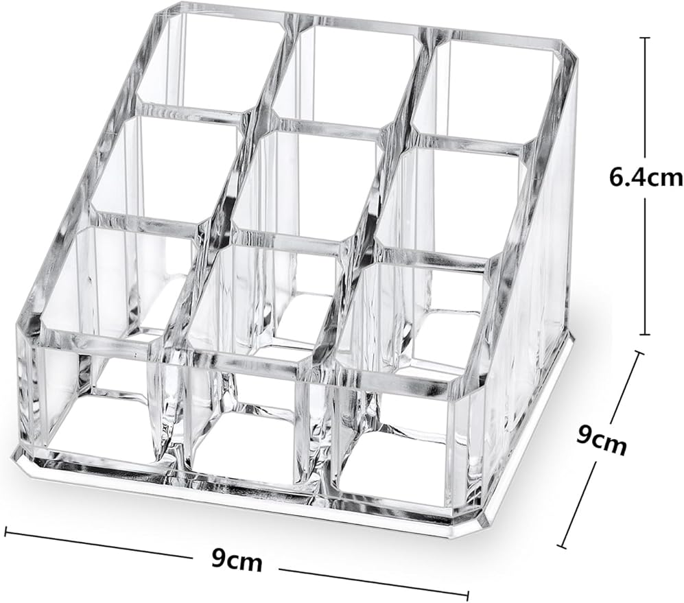 MOSIKER Lipstick Lip Gloss Organizer,Small Clear Acrylic Compact Essential Oil Rollerball Perfume Holder with 9 Slots