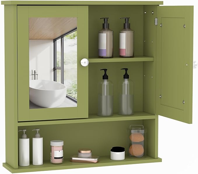 Bathroom Wall Cabinet with Mirrored Doors – Slim Medicine Cabinet with Adjustable Shelf – 2.2x23x5.1 Inch Compact Wall Cabinet for Bathroom, Kitchen, Laundry Room, Entryway