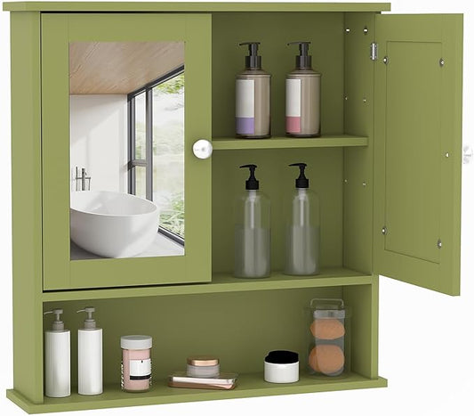 Bathroom Wall Cabinet with Mirrored Doors – Slim Medicine Cabinet with Adjustable Shelf – 2.2x23x5.1 Inch Compact Wall Cabinet for Bathroom, Kitchen, Laundry Room, Entryway
