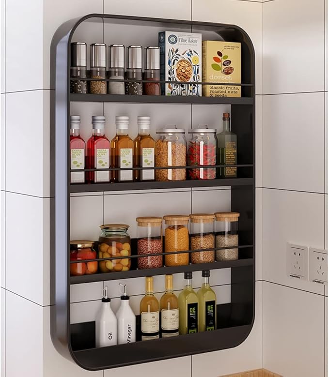 Punch- Bathroom Shelf, Wall-Mounted Makeup Organizer, Cosmetic Storage Rack, Multi-Layer Large Capacity, 10kg Load-Bearing,Black a-40 * 60cm