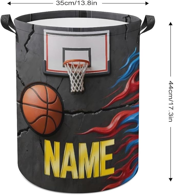 Personalized Basketball Laundry Hamper Custom Name Funny Dirty Clothes Laundry Basket Portable Storage Basket For Home Bathroom Family Basketball Lovers Xmas Birthday (style 15)
