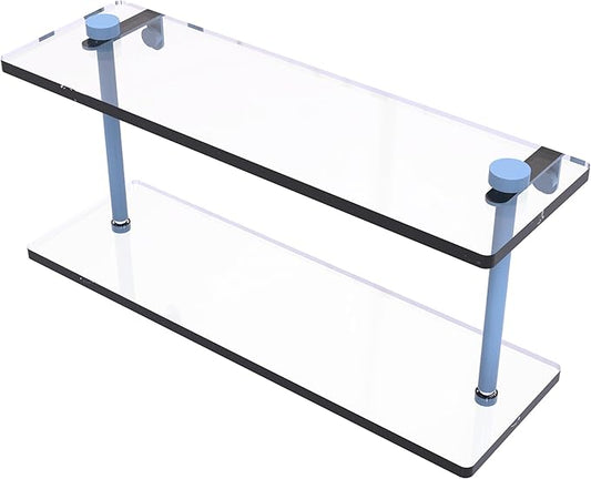 Allied Brass NS-2/16-FTB 16 Inch Two Tiered Glass Shelf, Flat Troll Blue