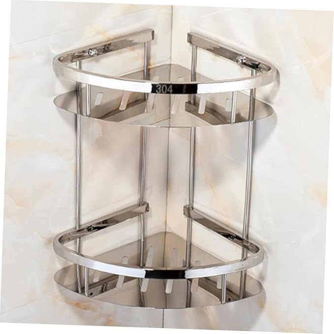 Garneck Stainless Steel Double Layer Triangle Corner Storage Rack Bathroom Organizer Shelf for Toiletries and Essentials Material Space-Saving Design