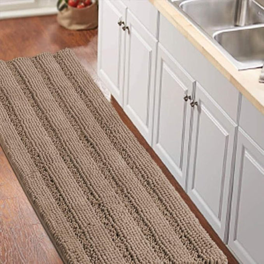 Turquoize Luxurious Shaggy Chenille Kitchen/Bath Mat Non-Slip Mat Taupe Brown Chenille Rug Striped Mat Water Absorbent Bath Rug Runner for Floor, Taupe Brown, Size 59 x 20 Inches