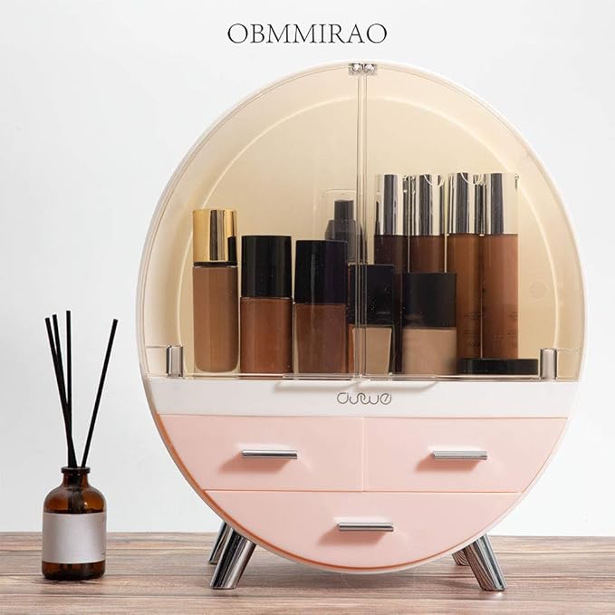 Elegant Dustproof Makeup Storage Organizer Box, Waterproof Medium Cosmetics Organizer Storage with Drawers Skincare Cosmetic Display Cases for Countertop Bathroom Dresser Dedroom