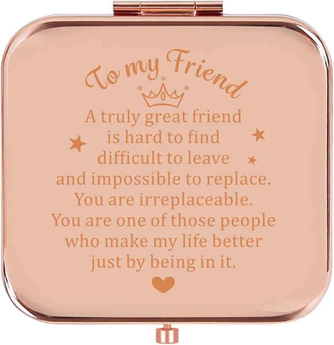 Best Friend Birthday Gifts for Friend, Sentimental Friend Gift Ideas for Women, Friendship Gifts for BFF, Bestfriend, Besties, Long Distance, Christmas, I Love You Friend, Rose Gold Compact Mirror