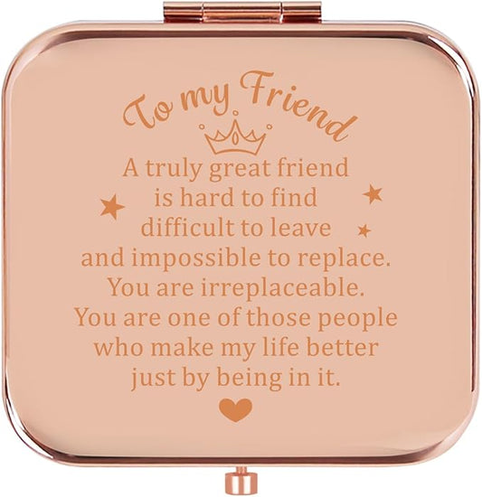 Best Friend Birthday Gifts for Friend, Sentimental Friend Gift Ideas for Women, Friendship Gifts for BFF, Bestfriend, Besties, Long Distance, Christmas, I Love You Friend, Rose Gold Compact Mirror