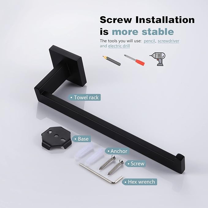KOKOSIRI Black Towel Ring Hand Towel Racks Rods Bathroom Towel Rails Kitchen Hardware Stylish Stainless Steel, Wall Mount, B3003BK