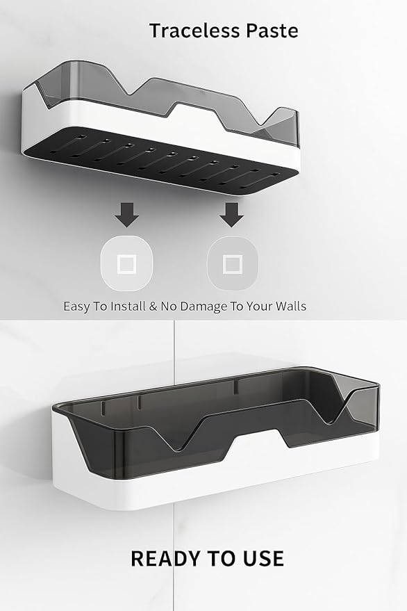 Mozarto Bathroom Shelf Organizer with 2-Tier Rack and 4 Hooks – Wall Mounted Bathroom Storage Rack, Space Saving Shelf for Toiletries, Bathroom Hardware and Accessories Holder (Multicolor)