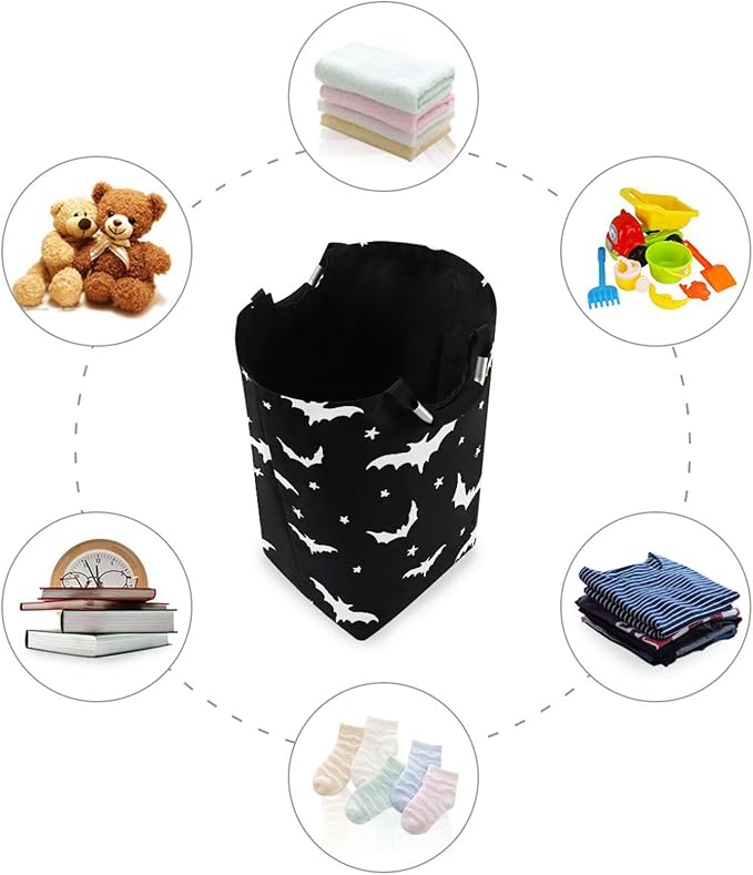 CaTaKu Bats Star Black Baby Laundry Baskets Collapsible, Large Tall Clothes Hampers for Kids Laundry Room Organizer Foldable Storage Bins with Handles