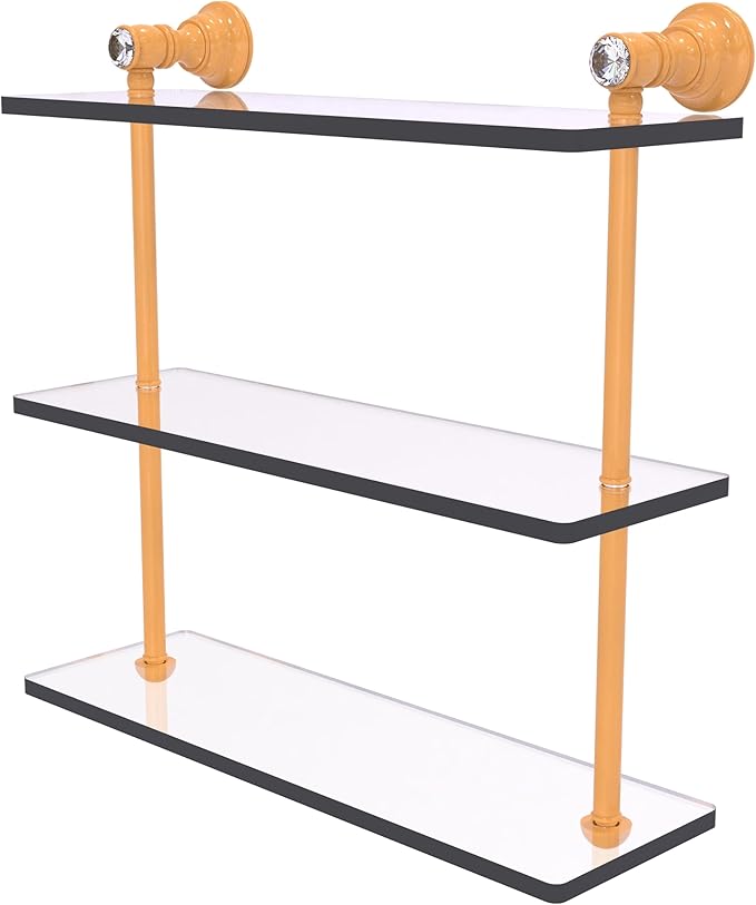 Allied Brass CC-5-16-GLY Carolina Crystal Collection 16 Inch Triple Glass Shelf, Golden Yellow