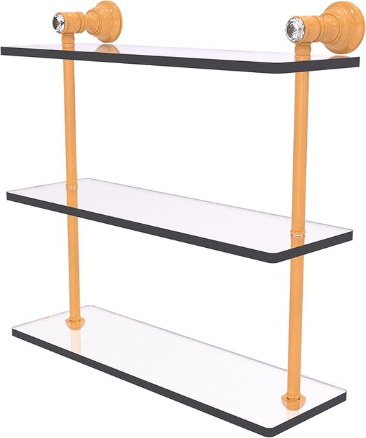 Allied Brass CC-5-16-GLY Carolina Crystal Collection 16 Inch Triple Glass Shelf, Golden Yellow