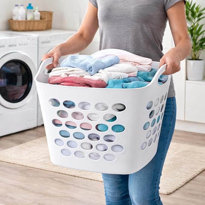 Flexible Square Laundry Hamper, Plastic Clothes Storage Basket with Handles, Breathable Design for Bedroom, Bathroom, Dorm or Laundry Room