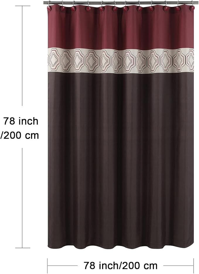 Long Fabric Shower Curtain, Brown and Burgundy Color Block Cloth Shower Curtains for Bathroom, Waterproof Bathroom Curtains, 78″W x 78″H