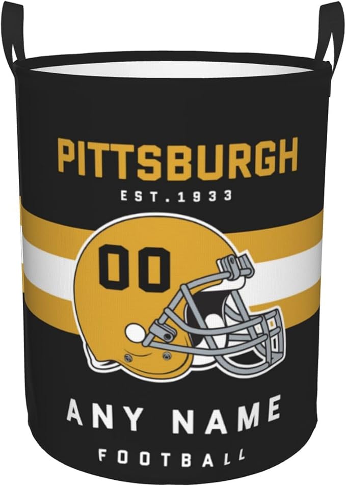 Custom Pittsburgh Laundry Hamper - Personalized Football Style Laundry Basket - Customized Name And Number - Dirty Clothes Hamper Waterproof Large Capacity Hamper for Bedroom Bathroom Living Room