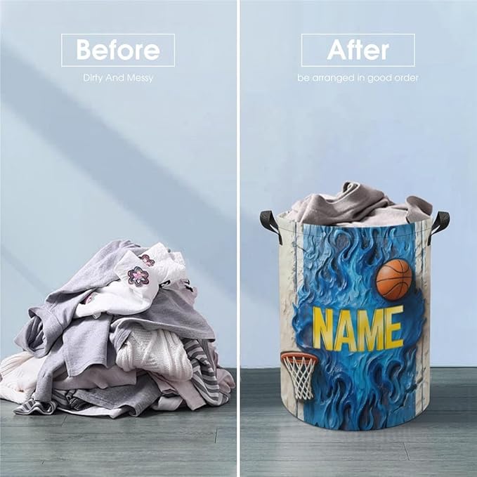 Personalized Basketball Laundry Hamper Custom Name Funny Dirty Clothes Laundry Basket Portable Storage Basket For Home Bathroom Family Basketball Lovers Xmas Birthday (style 13)