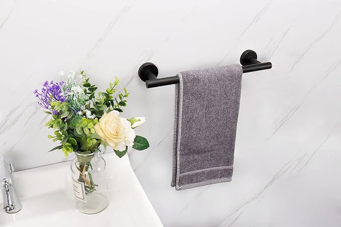 TocTen Bath Towel Bar - Thicken SUS304 Stainless Steel Bathroom Towel Holder, Towel Rod for Bathroom Heavy Duty Wall Mounted Towel Rack Hanger (12IN, Black)