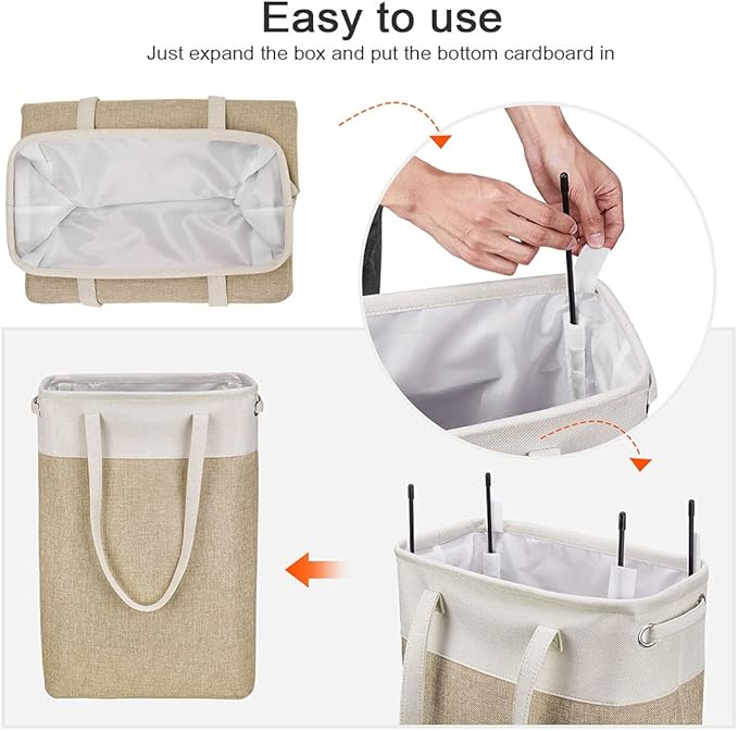 i BKGOO Laundry Basket with Handles Beige&Khaki-Slim Laundry Bin Collapsible Dirty Clothes Basket Narrow Laundry Bag Foldable Dirty Hamper for Camping, Dorms, Apartments