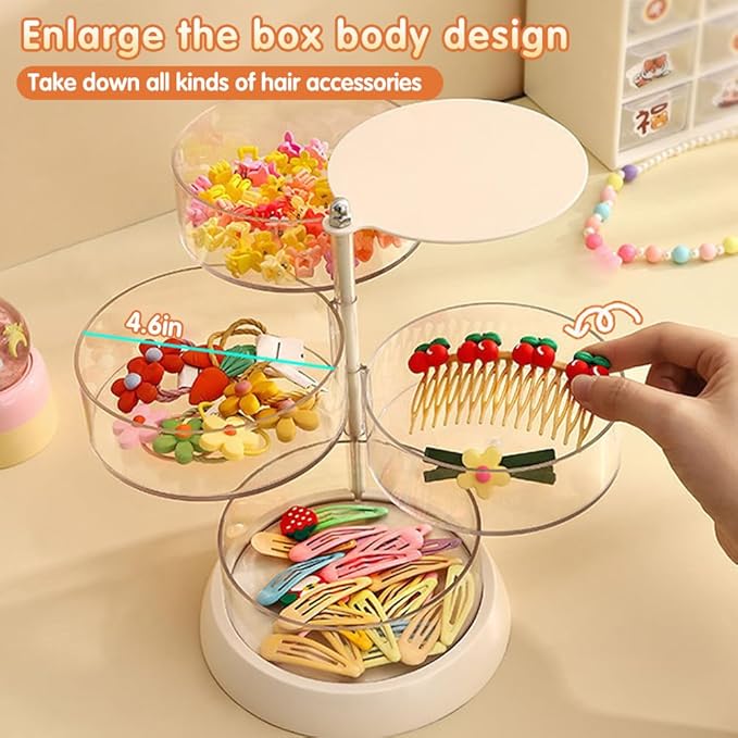 3/4/5-Layer Rotating Hair Accessories Organizer for Girls & Women - Clear Acrylic Jewelry Holder for Hair Bows, Clips, Ties, Headbands - Small Kids Hair Product Storage Box (5.6*7.3*4.6in)
