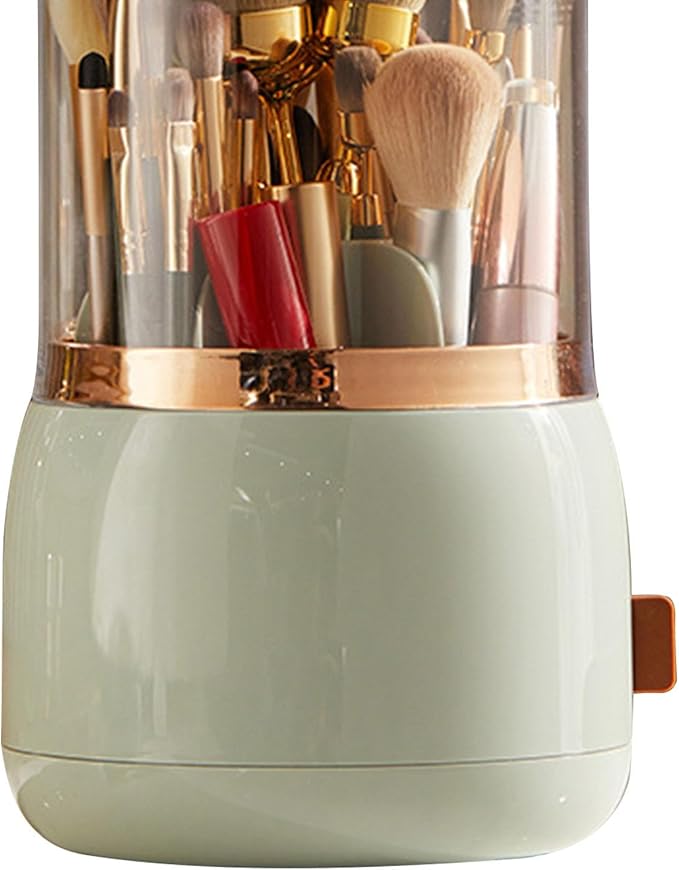Makeup Brush Holder, Makeup Brush Organizer Makeup Brush Holder Organizer with Lid 360?? Rotating Makeup Storage for Home (Light Green)