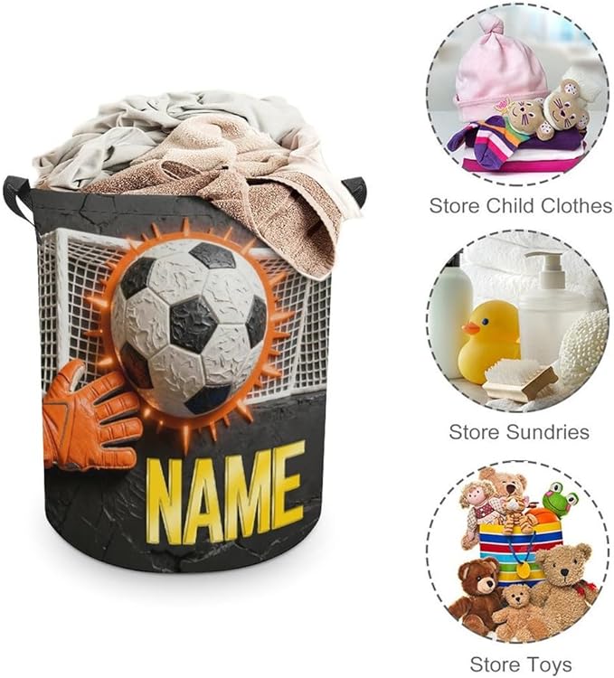 Personalized Soccer Laundry Hamper Custom Name Funny Dirty Clothes Laundry Basket Portable Storage Basket For Home Bathroom Family Football Lovers Xmas Birthday (style 23)