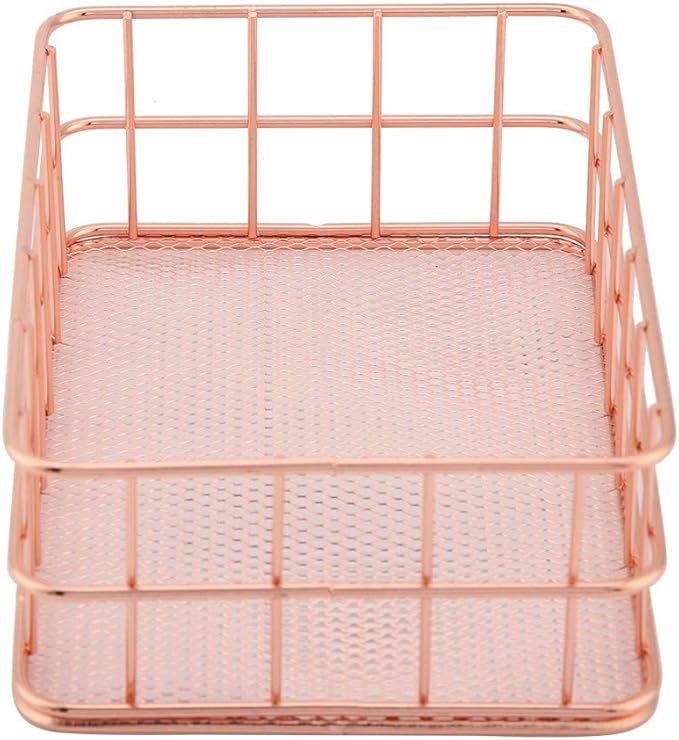 Makeup Storage Basket Organizer, Rose Gold Mesh Cosmetic Storage Holder Shelves for Makeup Brush Pen Holder(C)