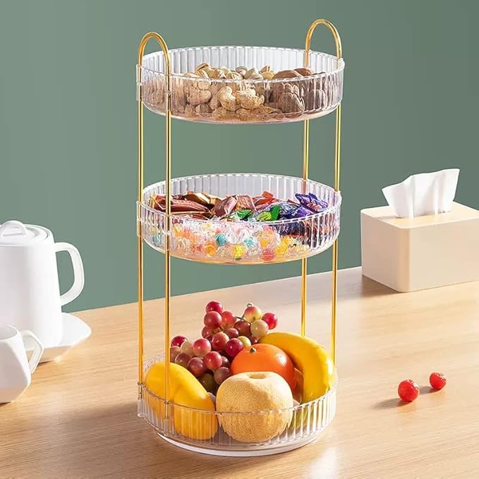 Makeup Organizer for Vanity, 360?? Rotating Bathroom Organizer Countertop, High-Capacity Skincare Organizer, Spinning Cosmetics Organizer for Dresser Countertop (3 Tiers, Clear)