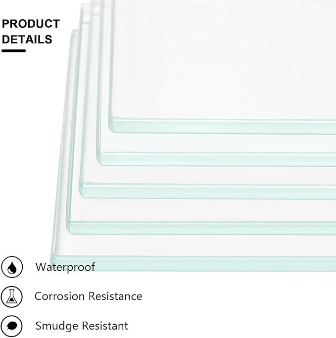 5 pcs - 14" x 24" Tempered Rectangle Glass Floating Shelve for Wall-3/16 Thick -Pencil Polished Float（Without Stent ）