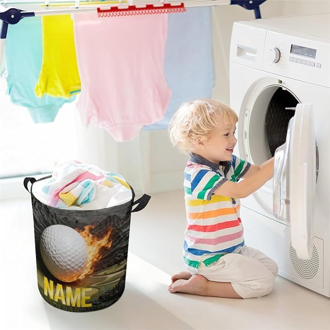 Personalized Golf Ball Laundry Hamper Custom Name Funny Dirty Clothes Laundry Basket Portable Storage Basket For Home Bathroom Family Golf Lovers Xmas Birthday (style 12)