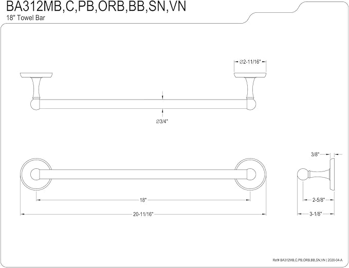 Kingston Brass BA312PB Classic 18-Inch Towel-Bar, Polished Brass