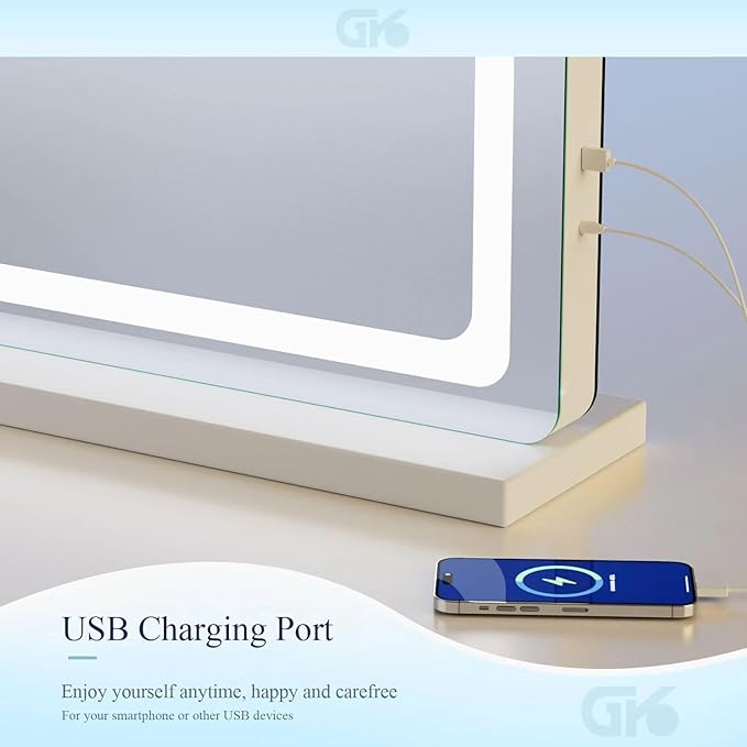 Gvnkvn Makeup Vanity Mirror 24" x 19" Large LED Makeup Mirror, Desk Mirorr with Lights, Light up Mirror with 10X Magnification and, Dimmable 3 Modes, Touch Control White